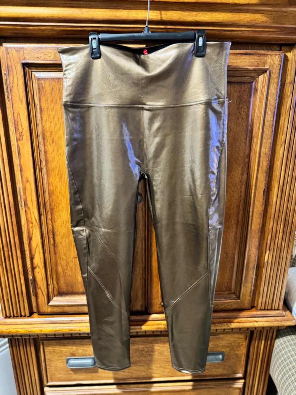 SPANX Metallic Bronze Faux-Leather Leggings